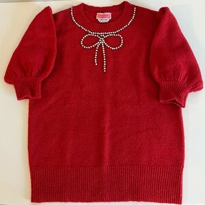 Kate Spade Red Wool Beaded Short Sleeve Size XXS Sweater